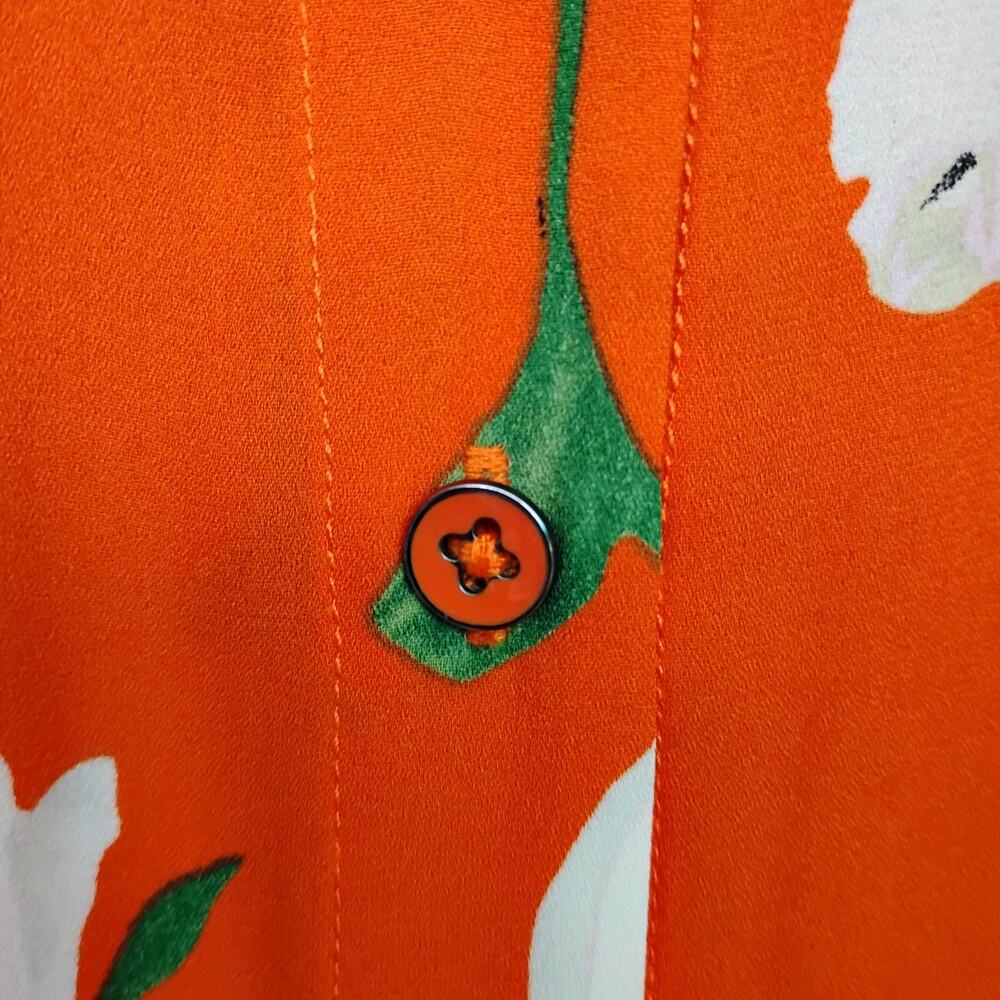 Cabi Casual Top Small Floral Orange White and Green Print Sleeveless Button Down - Picture 5 of 8